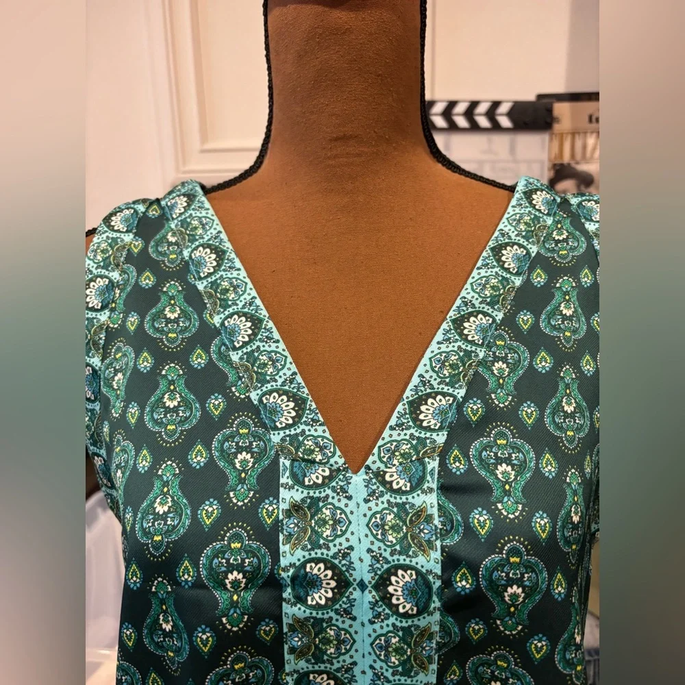 LOFT Teal Paisley Print V-Neck Tie-Waist Camisole - Picture 8 of 11